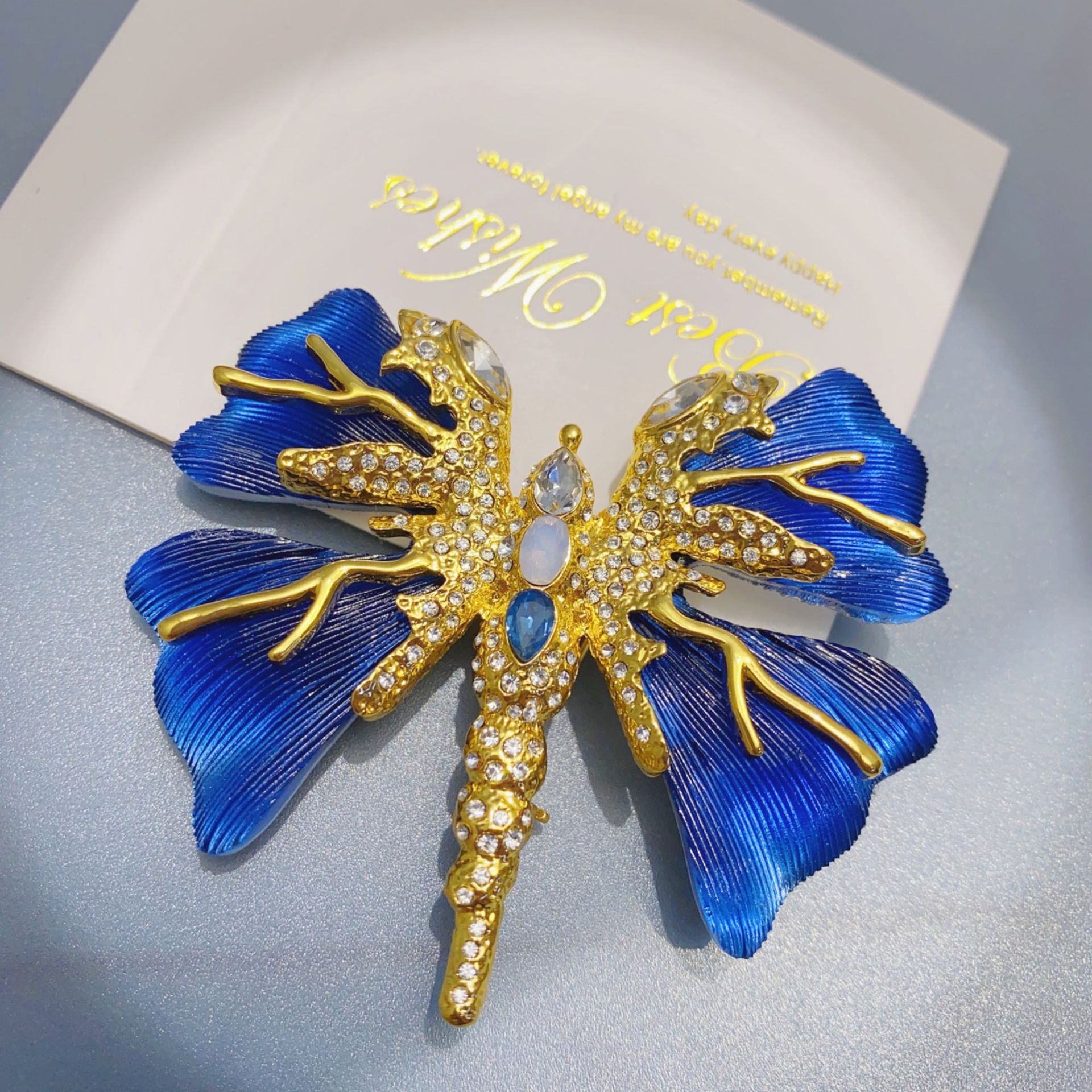 Spilla a farfalla blu dal design originale, ciondolo personalizzato a forma di corsage a doppio scopo_voghion.com