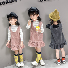 包邮女童春装2018新款韩版宝宝儿童装条绒灯芯绒裙子纯棉背带裙背