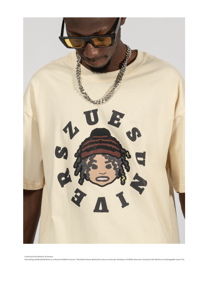 Street trendiges, kleines, schwarzes T-Shirt mit kurzen Ärmeln und lockerem Oversize-Design für Frühling/Sommer, Unisex_voghion.com