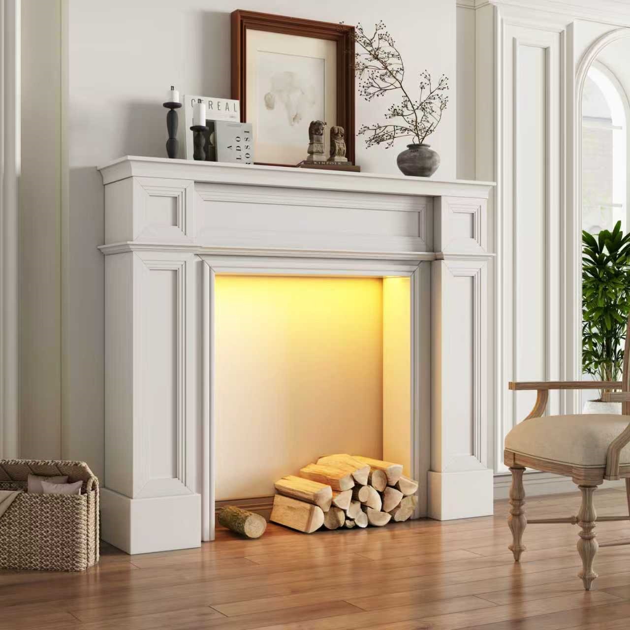 American-style solid wood vintage homestay fireplace decorative cabinet French European-style simple storage shelf wedding photography prop fireplace stand