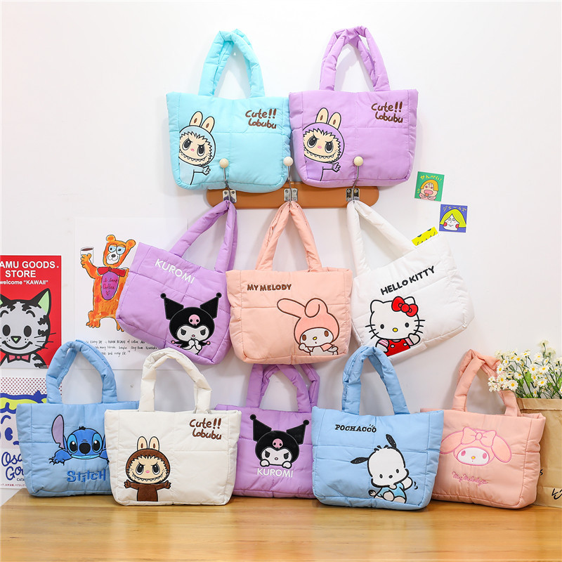 外贸批发2025新款日系卡通可爱少女秋冬羽绒布手提包拖特包单肩包