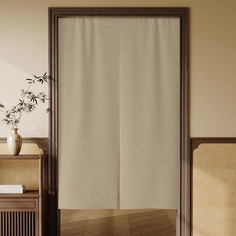 Japanese Minimalist Style Solid Color Cotton and Linen Short Door Curtain Partition Curtain Half-Style Room Entrance Blocking Curtain No Drilling Required