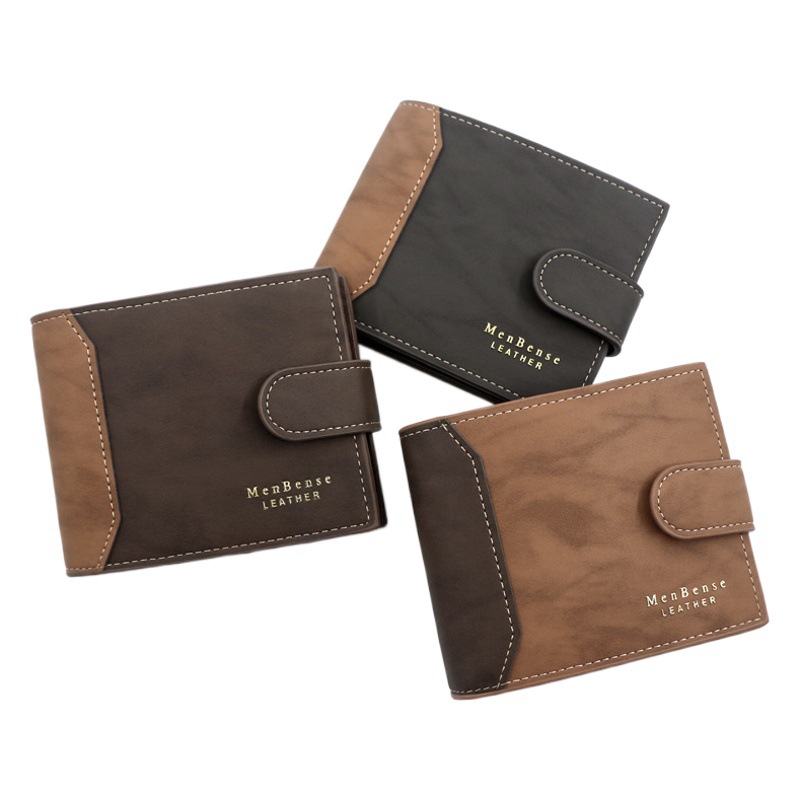 Fábrica al por mayor estilo coreano bisagra gilding impresión billetera de los hombres hebilla corta bolsa tríptico cartera de los hombres esmerilado