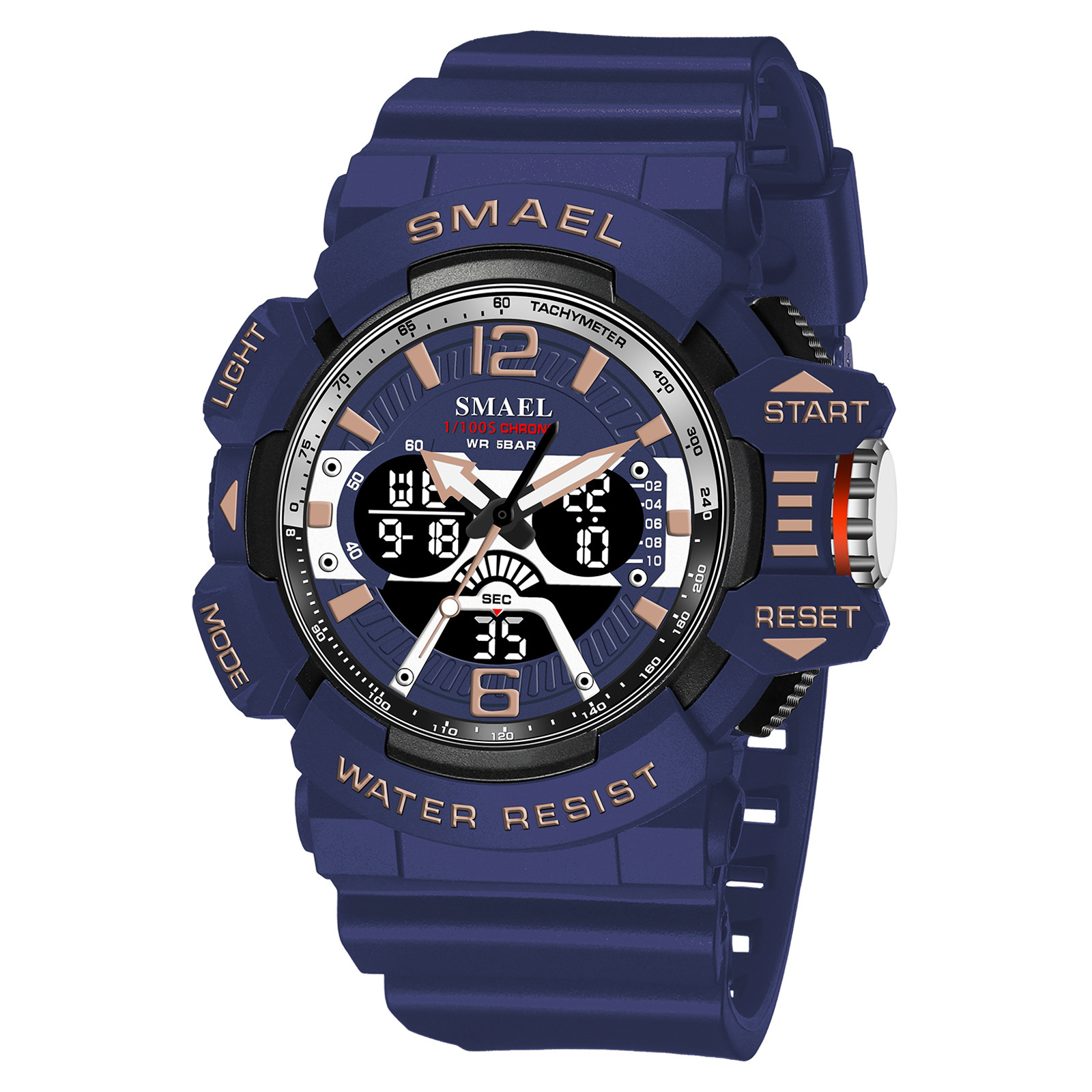 SMAEL Smale nueva tendencia estudiante deportes al aire libre impermeable cronómetro multi-energía cinética doble pantalla reloj electrónico 8065