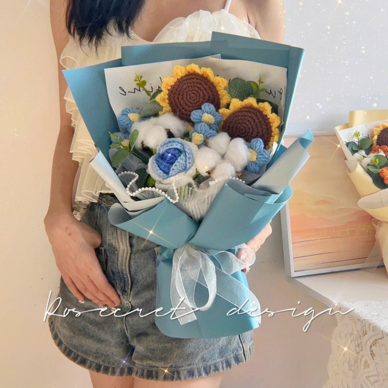 毛线钩织花束手工编织玫瑰成品创意向日葵情人节礼物送男女友闺蜜|undefined