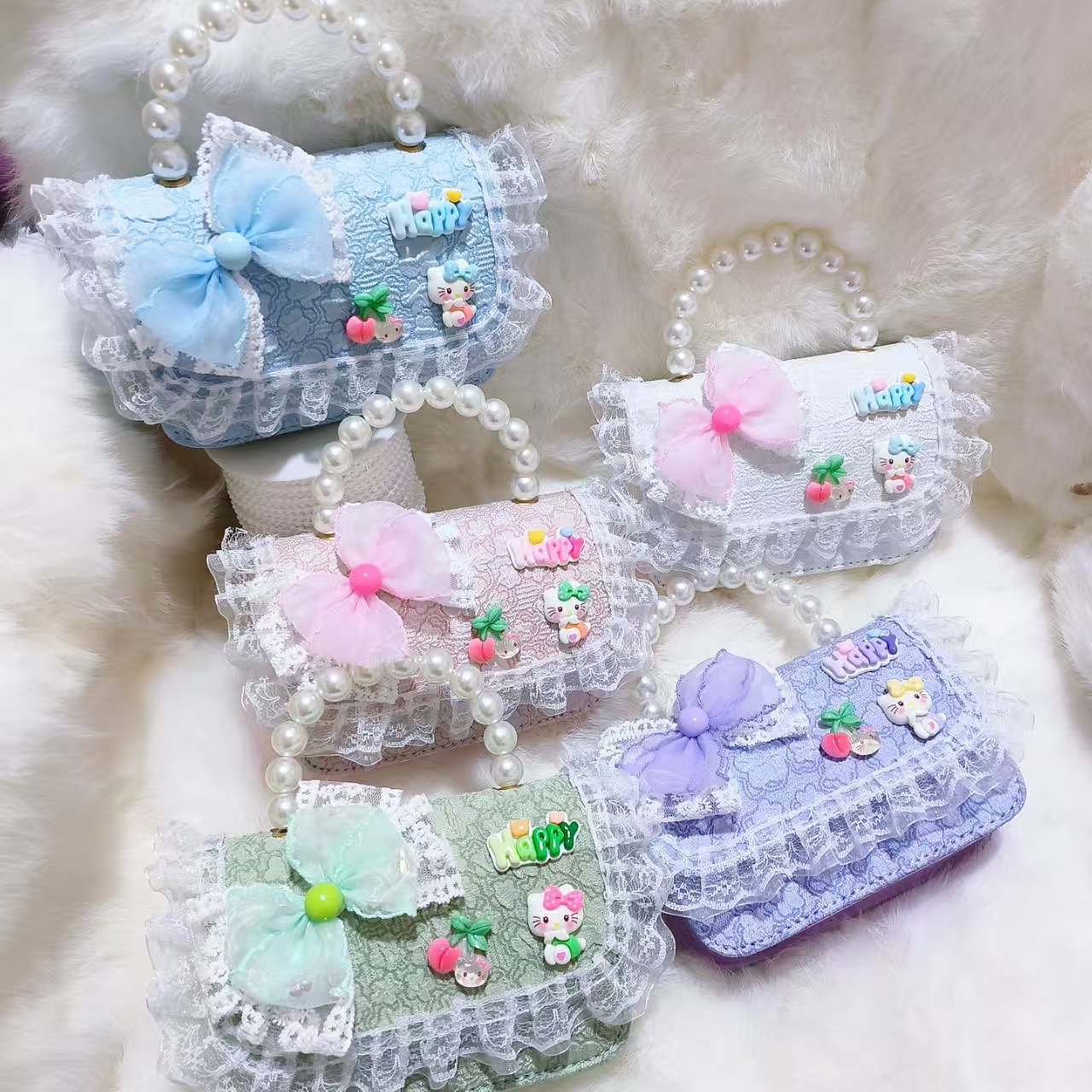 Bolsa de arco princesa de perlas portátil de hombro Melody Kulomi KT bolsa de gato para niños cadena de bolso de Año Nuevo