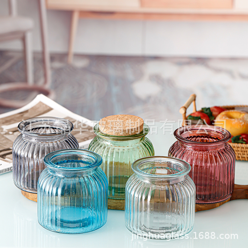 Fábrica al por mayor cosecha Festival gran boca calabaza decorativa botella de vidrio botella de almacenamiento jarra color florero corcho cubierta almacenamiento de calcio de sodio