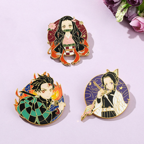 Cross-border Demon Slayer Brooch Butterfly Nezuko Tanjiro Character Brooch Metal Oil Drop Badge