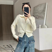 气质翻领毛衣外套女秋冬加厚宽松短款双拉链开衫百搭休闲针织上衣