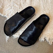羊皮版~2025新款夏季真皮外穿厚底防滑凉拖懒人鞋半托博肯拖鞋女