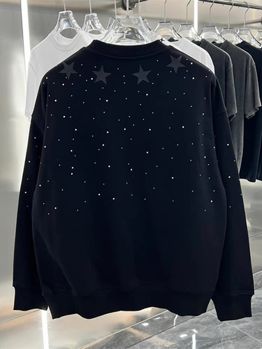 Chic Brand Men's New Starry Sky Diamond-embellished Metal Cross Necklace Crew Neck Sweatshirt Short Sleeve Youth