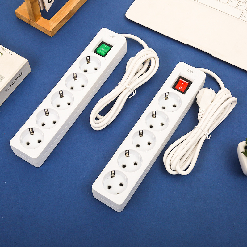 摇头开关插板欧洲欧孔欧标外贸插座多孔插排中性袋装批发插线板