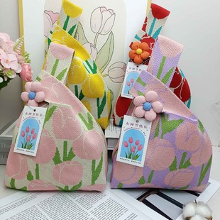 All-match flower knitted wrist bag net popular handbag portable storage mother's day nurse gift bag wholesale