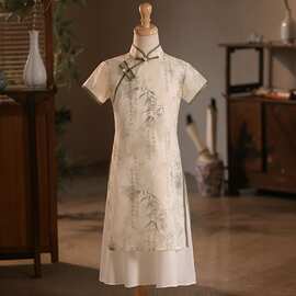 改良新中式立领旗袍连衣裙夏季儿童女大童国风六一演出服薄款汉服