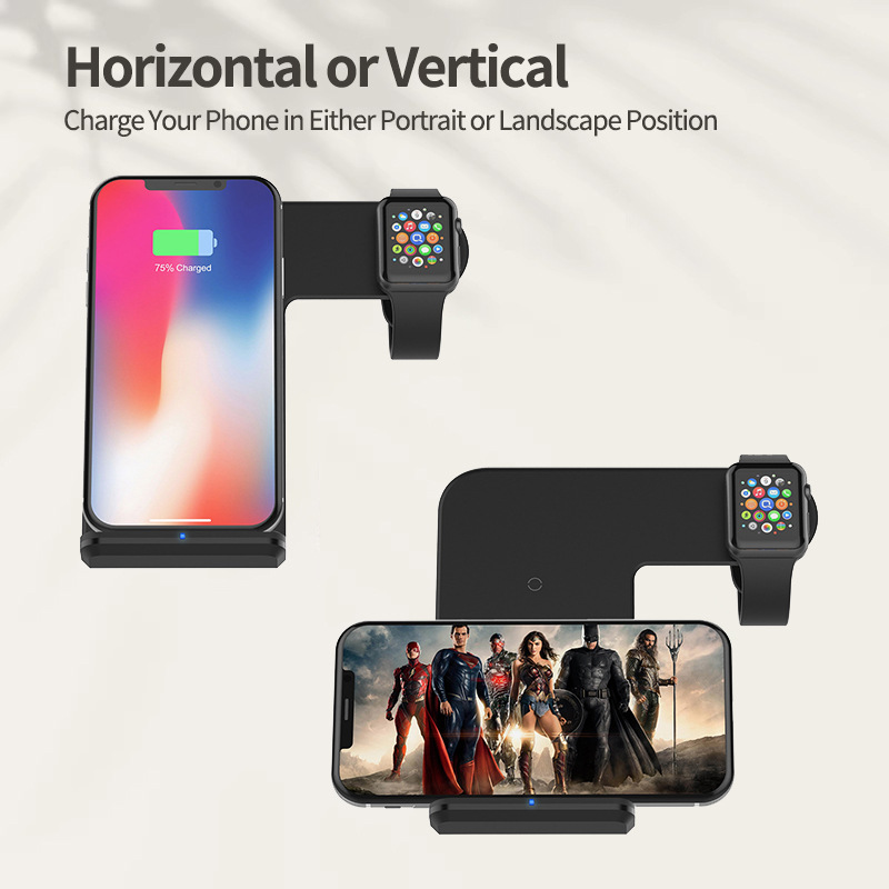 La vertical dos-en-uno 15W del cargador inalámbrico de Maidang F11 ayuna carga para el teléfono móvil/iWatch de Qi
