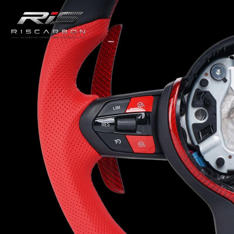Red perforated leather grip red label steering wheel compatible with BMW F30F10F11F15F16F20F25F18F26
