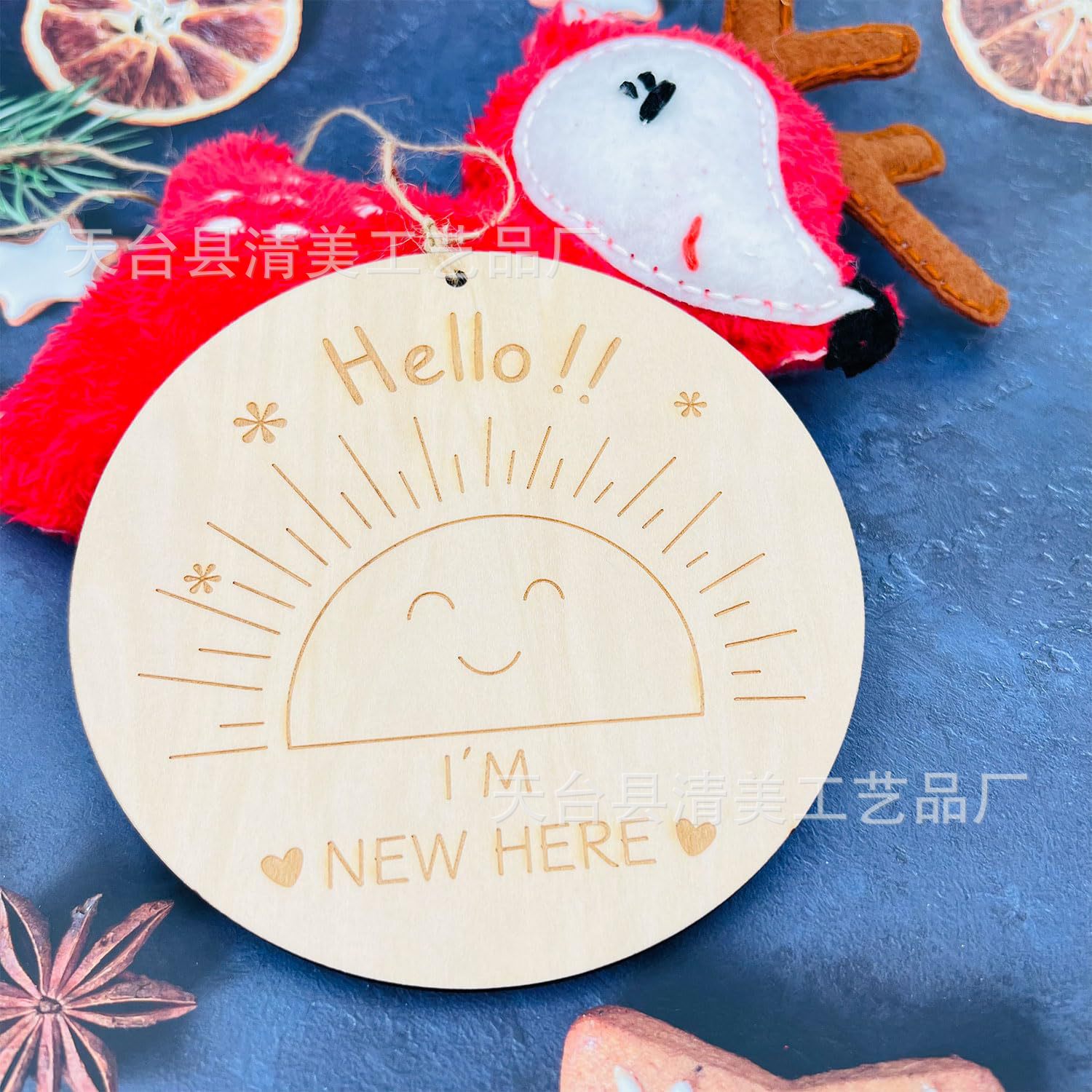 Tarjeta de hito de madera para bebé tallada a doble cara