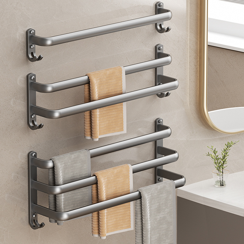 Gun gray towel rack punch-free toilet space aluminum toilet toilet bathroom multi-layer single rod double rod towel bar Gun gray towel rack punch-free toilet space aluminum toilet toilet bathroom multi-layer single rod double rod towel bar