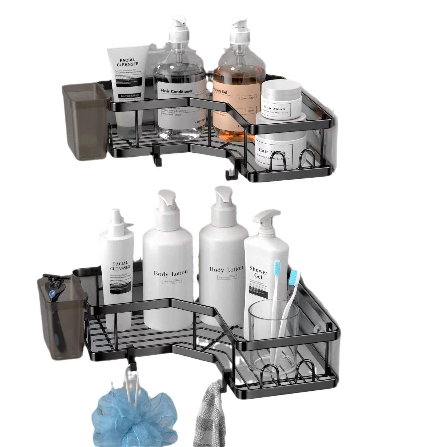 Triangle Corner Bathroom Shelf, Carbon Steel, Rust-Resistant, Single or 3/4-Piece Set