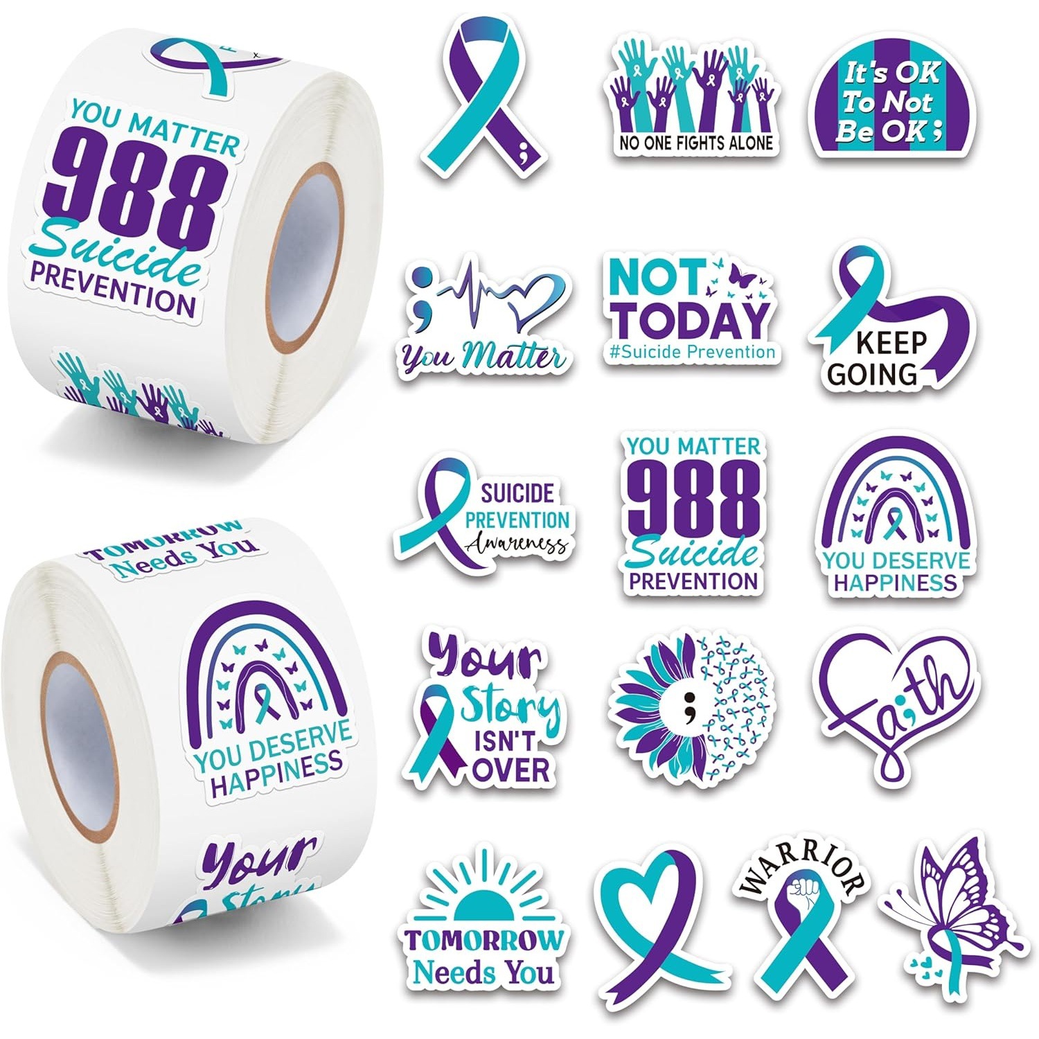 防自杀意识水豚贴纸1000片防水蓝色紫色丝带贴纸适用于笔记本