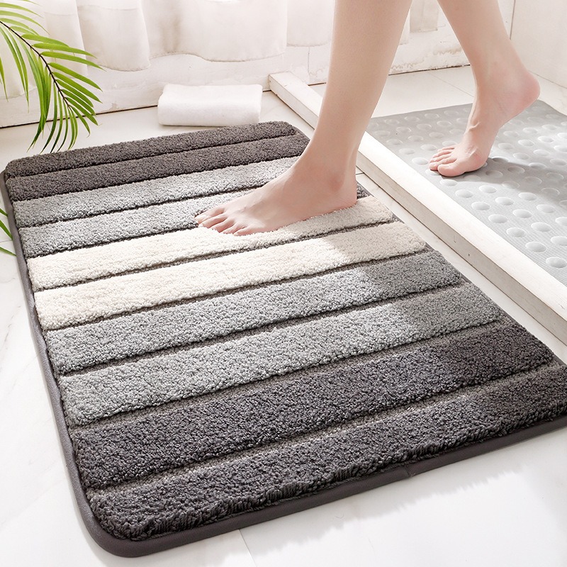 Cross-Border Simple Imitation Cashmere Striped Entrance Floor Mat Door Mat Carpet Bathroom Bathroom Non-Slip Absorbent Foot Mat Floor Mat