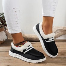 2025外贸冬季新款欧美大码休闲保暖低帮单鞋吗毛绒休闲圆头女