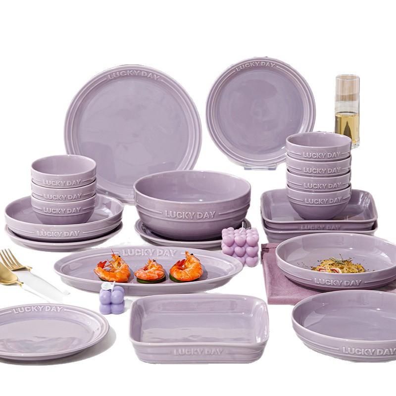Nuevo conjunto de platos de color esmalte púrpura de alta calidad, platos de cerámica domésticos de alto valor, cubiertos de cerámica de vivienda image 6