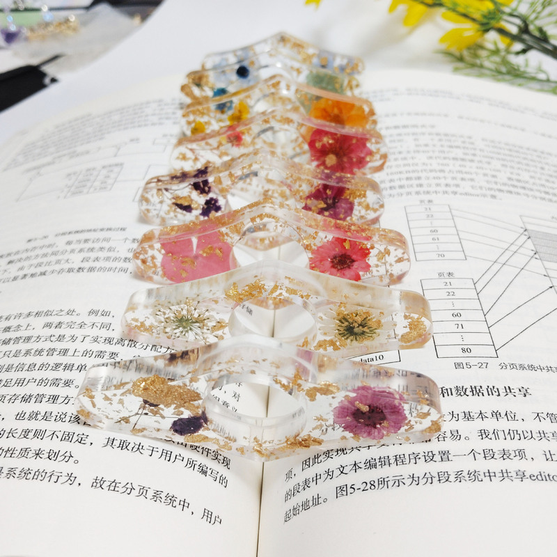ドライフラワーブックプレス、クリエイティブな接着剤読書補助具、本物の花の樹脂工芸品、接着剤ギフトアクセサリー|undefined