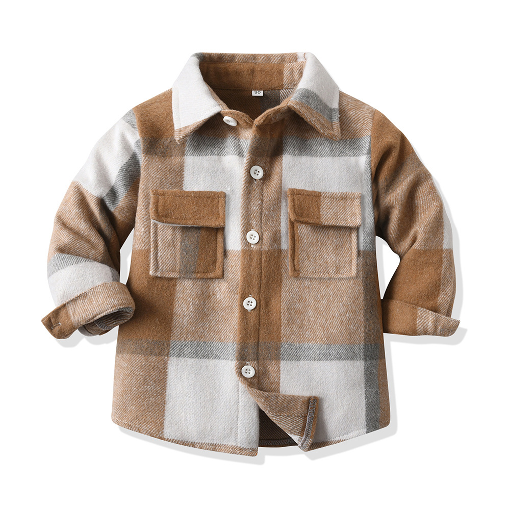 Trajes infantiles transfronterizos primavera y otoño chaqueta a cuadros casuales para niños de manga larga camisa de collar de molienda nueva chaqueta infantil