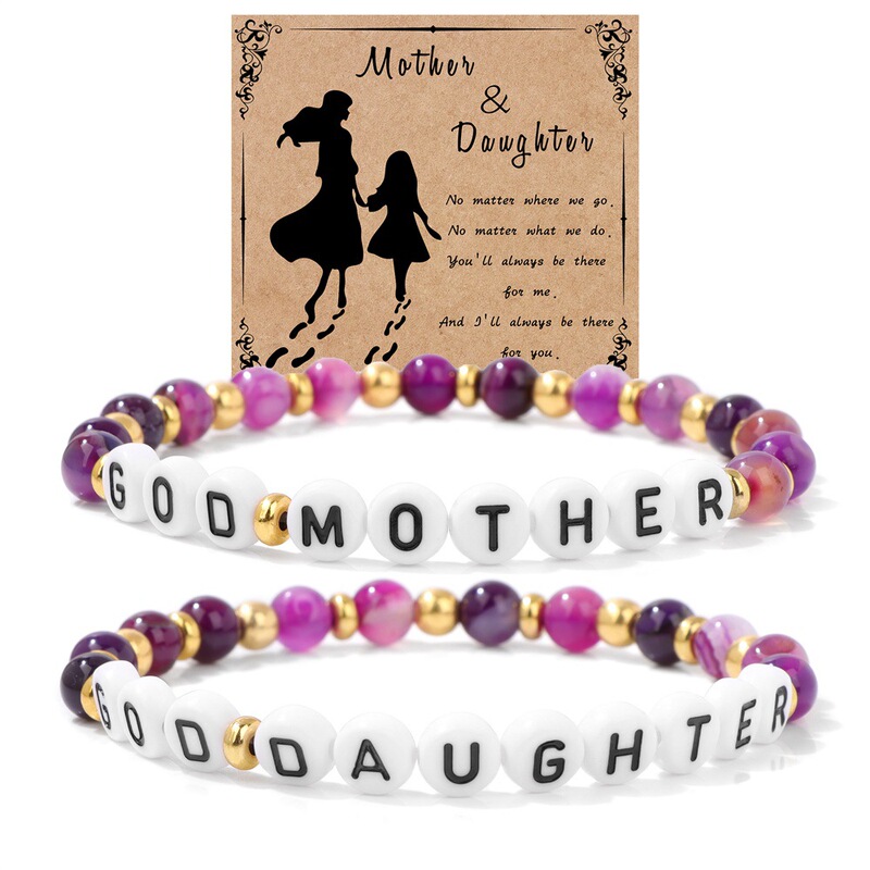 2024 New Mother and Daughter Bracelet 6mm Striped Agate Stone Beads Beach Style Elegant Gift for Mother's Day Niche