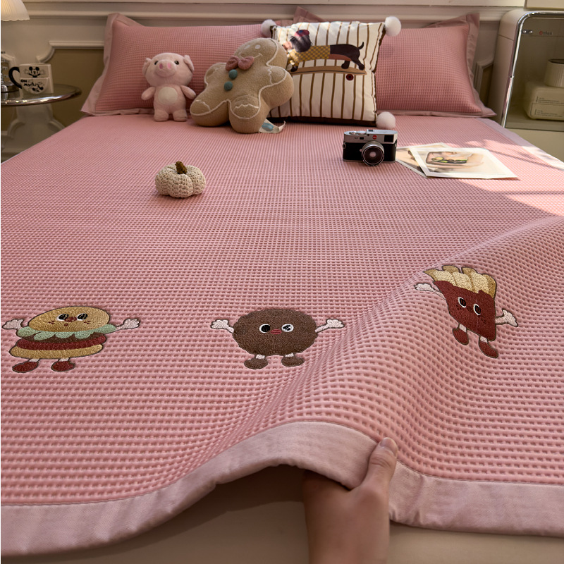 2025 nuevo estilo waffle cool silueta de seda de hielo sábana de cama de una sola pieza funda protectora de colchón fresco funda de cama de dibujos animados
