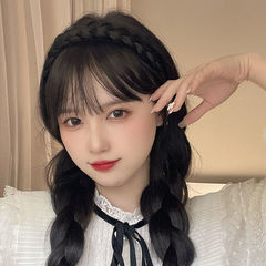 Hairband with Fake Hair, Pearl Anti-Slip Fishbone Braid, Women's Wide Edge with Teeth, Knitted Braid Hair Accessory