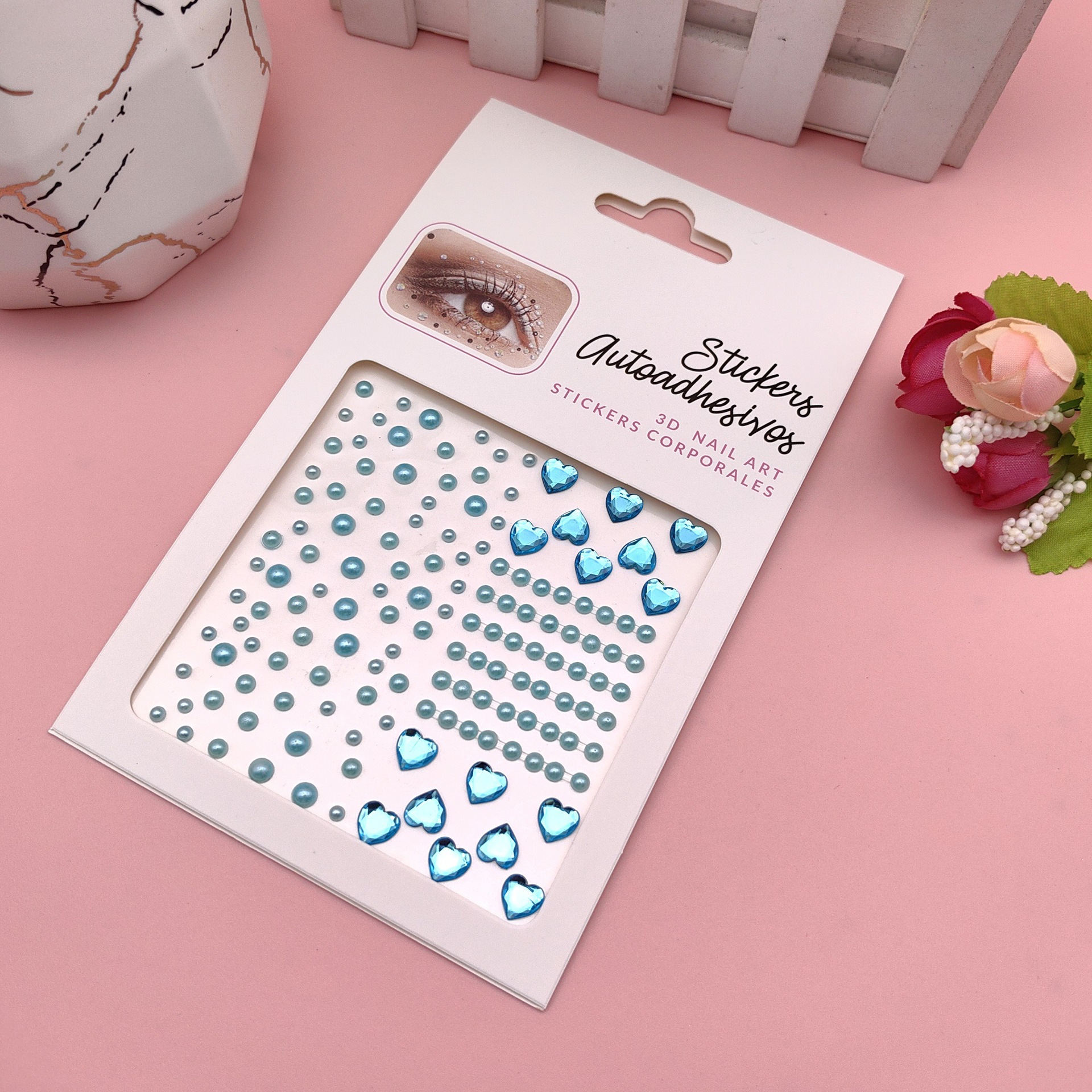 Pegatinas para maquillaje de ojos, pegatinas de diamantes de imitación para ojos, decoración facial, accesorios de maquillaje de perlas para diario, pegatinas de diamantes de imitación para escenario infantil, venta al por mayor en stock.