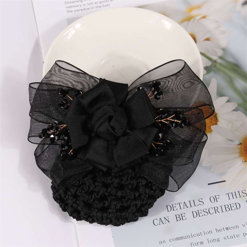 Rose Flower Professional Hair Net Hairpin Ponytail Clip Elegant Retro French Horizontal Clip Top Clip Hair Net Bag