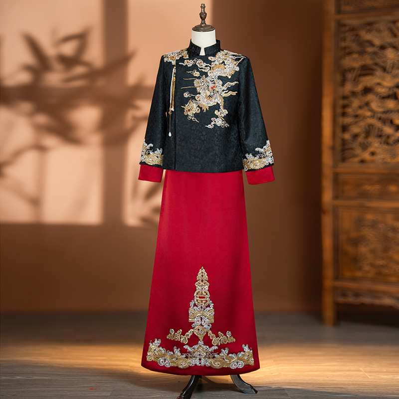 新中式新郎秀禾服男装马褂2025新款古风接亲装男士国风礼服长袍