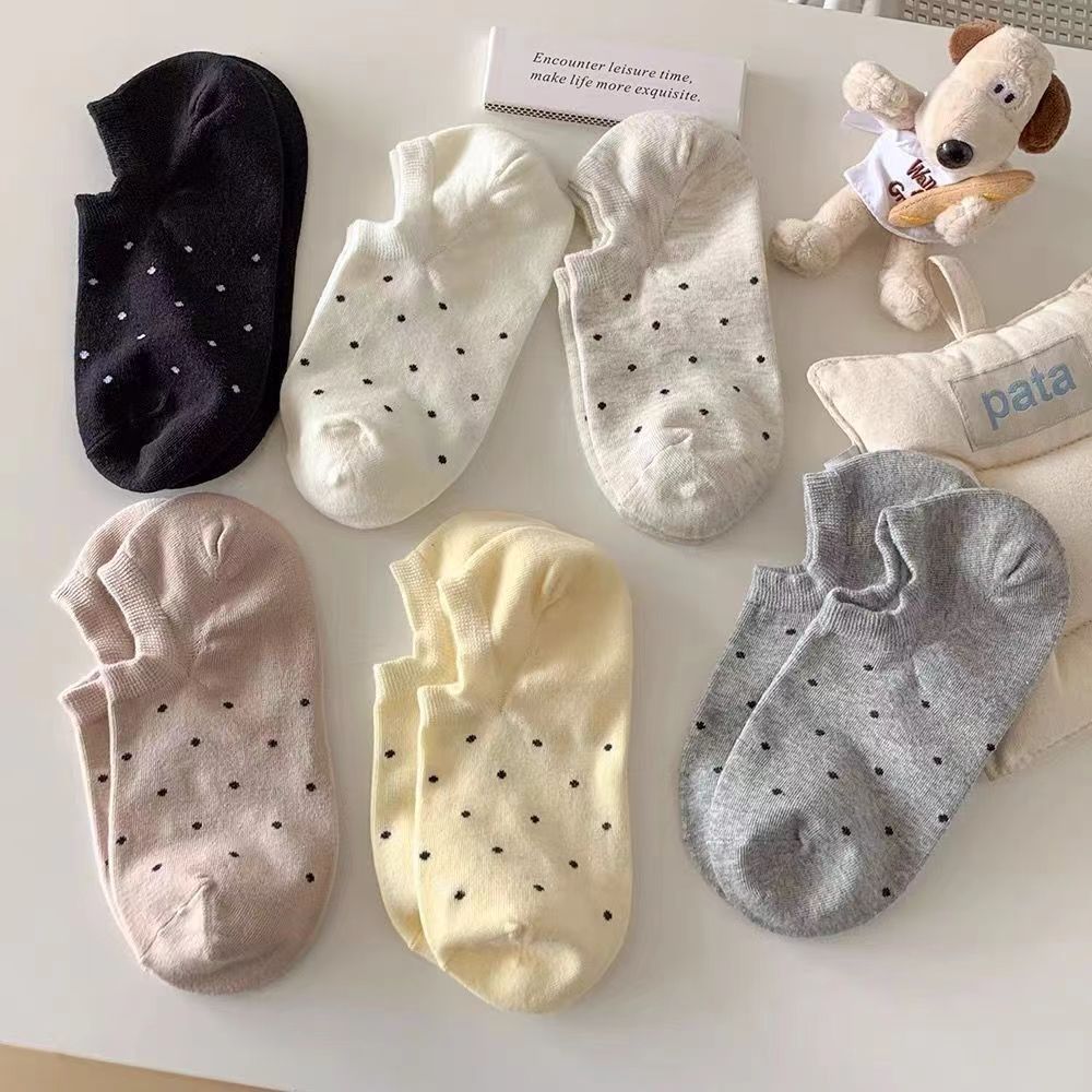 Spring/Summer 2024 Korean Style Ins Small Polka Dot Boat Socks Breathable Short Socks Casual Women's Socks Wholesale Comfortable Summer Style