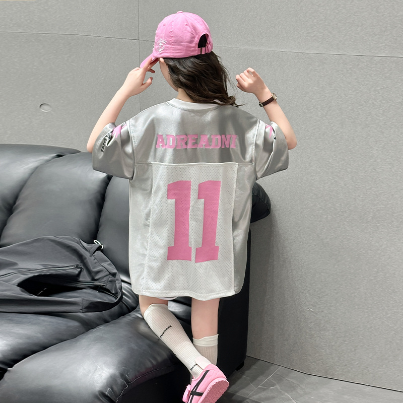 Girls Summer Suit 2025 New Fashion Girls American Thin Breathable Mesh Ball Suit Cross-Border Children's Clothing
