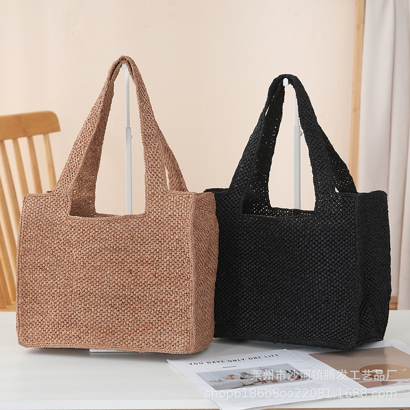 Handmade crocheted raffia lady handbag simple fashion large capacity summer vacation travel beach straw bag