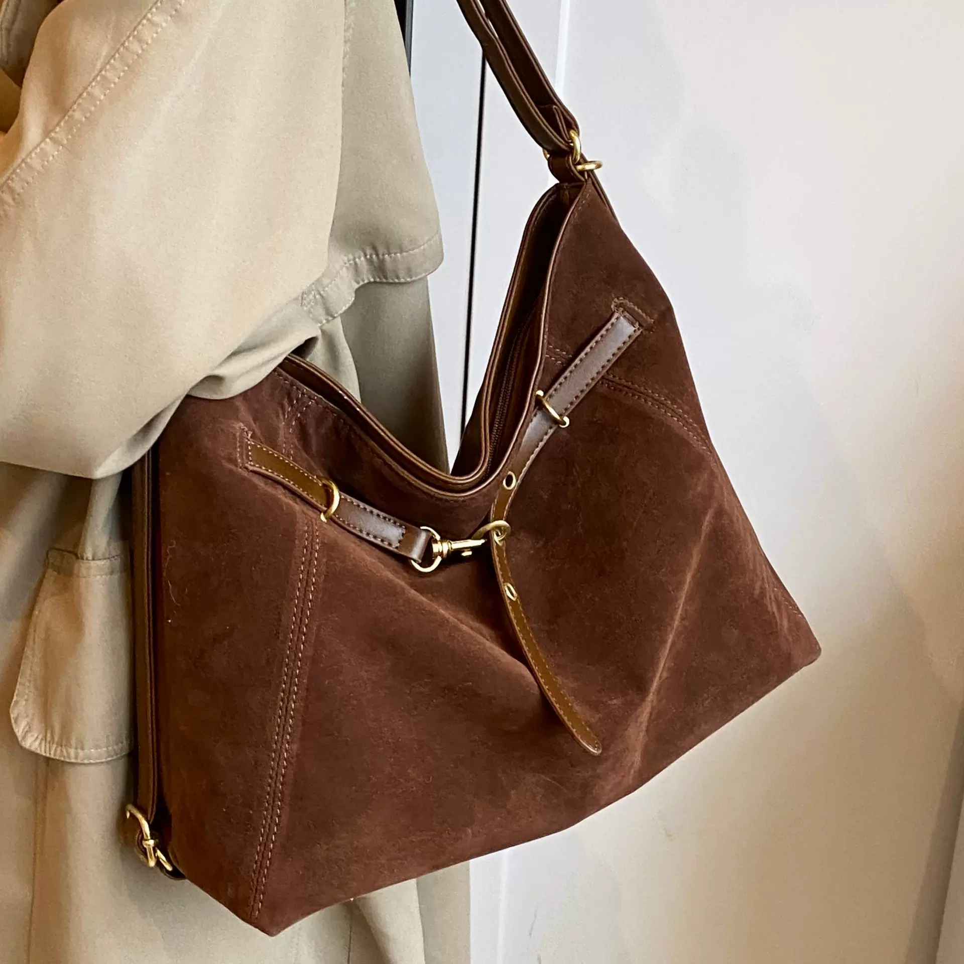 复古大容量磨砂包包女2025新款秋冬休闲单肩包通勤托特包双肩背包