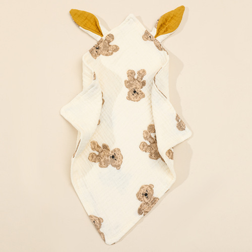 Newborn Baby Printed Pacifier Rabbit Ears Cotton Gauze Baby Sleep Blanket Double Layer Pure Cotton Bib Square Cloth 