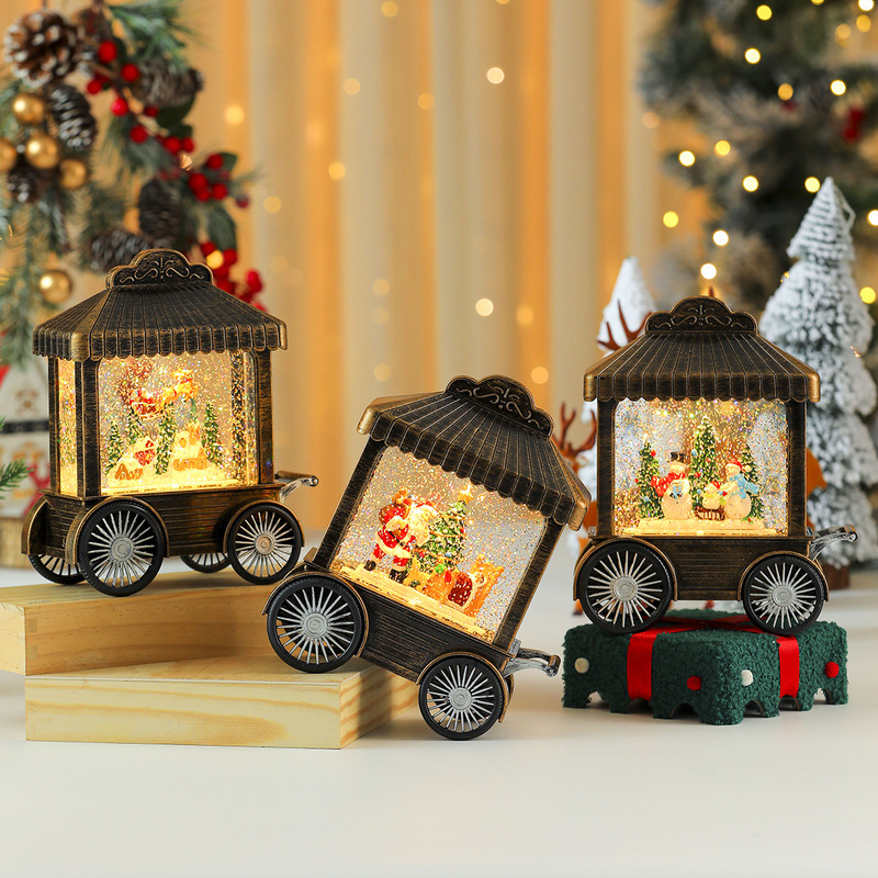 クリスマス装飾トロリーオルゴール雪ライトサンタギフトナイトライトデスクトップウィンドウ装飾品|undefined