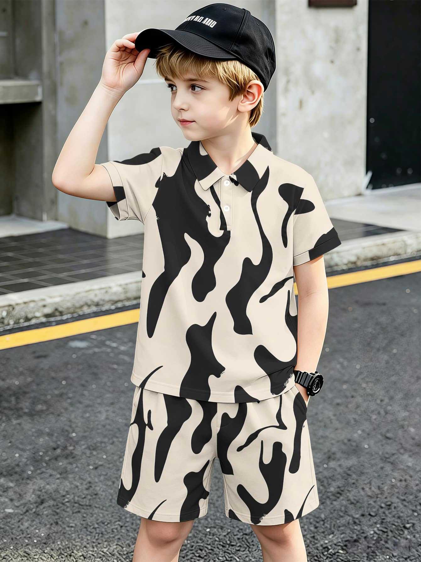 Ensemble polo et short style ethnique pour garçon européen_voghion.com