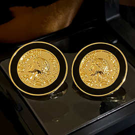 欧美复古圆形人像耳钉小众设计感钱币中古耳环气质简约高级感耳饰