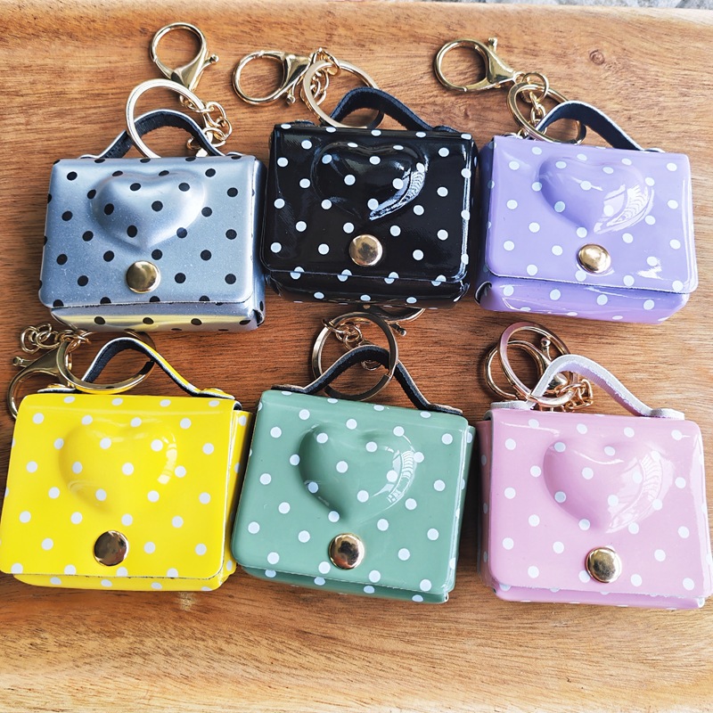 糖果色波点爱心皮革耳机包零钱包 小香风包挂件diy钥匙扣饰品配饰
