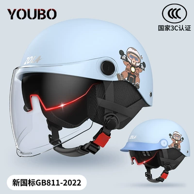 tongue helmet men's and women's | Motosiklet kaskı (dəbilqə) - blue-double-mirror-winter-disassembly-ear-protection-3c-certification-paint