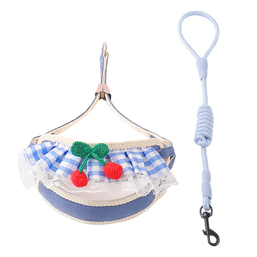 Cat leash summer cartoon cherry flower scarf chest and back anti-breakaway cat leash small dog pet supplies
