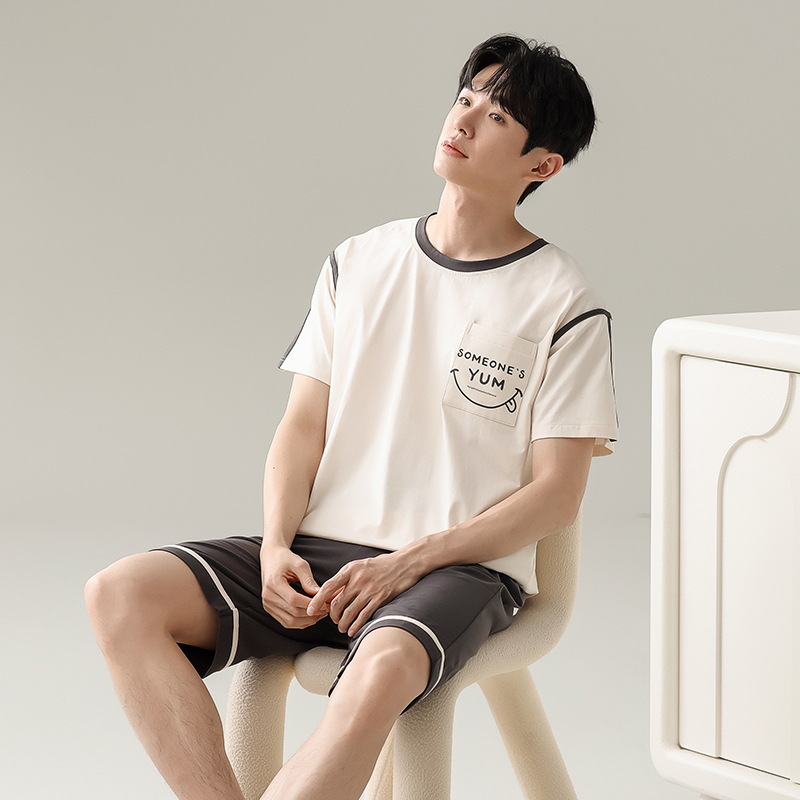 Nuevo pijama de algodón de verano para hombres pantalones cortos de mangas cortas chaqueta de cuello redondo ropa de hogar para hombres casual suelta grande conjunto