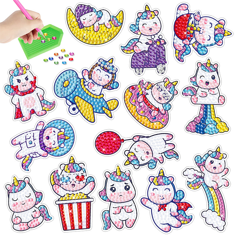 Venta caliente de dibujos animados conejo pegatinas de diamante pintura pegatinas gratis DIY ladrillo pintura pared pegatinas niños hecho a mano pegatinas diamante redondo