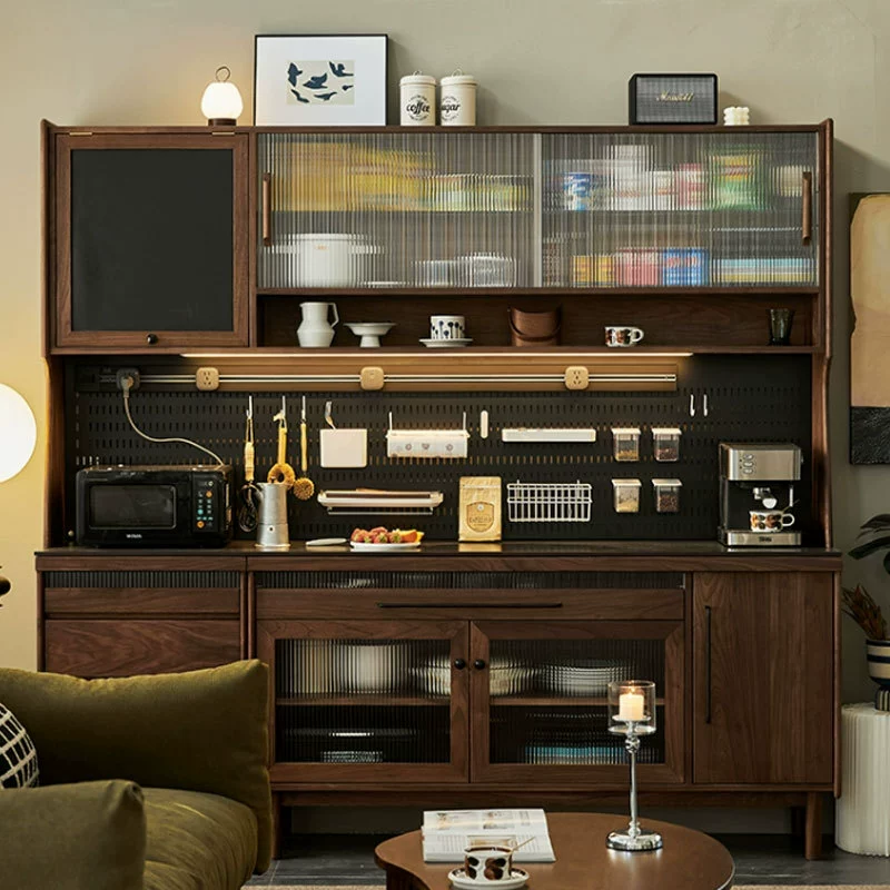 Буфет из черного ореха Северной Америки, скандинавский современный минималистичный ресторан, встроенный настенный высокий шкаф со столешницей из сланца, чайный шкаф