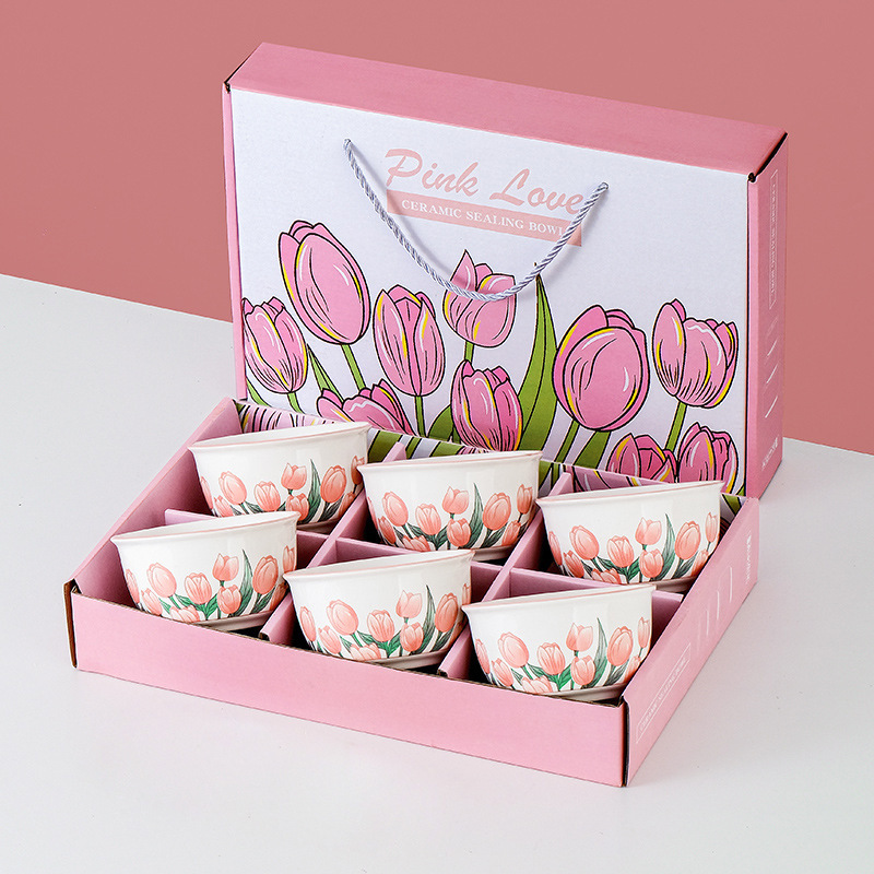 Ceramic Bowl Set, Gift Bowl and Chopsticks Set, Tulip Tableware Gift Box, Practical Bowl Set, Annual Party Gift for Customers Ceramic Bowl Set, Gift Bowl and Chopsticks Set, Tulip Tableware Gift Box, Practical Bowl Set, Annual Party Gift for Customers